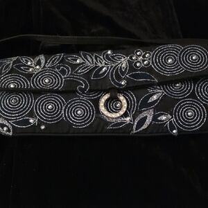 Elegant Black and Silver Embroidered Clutch